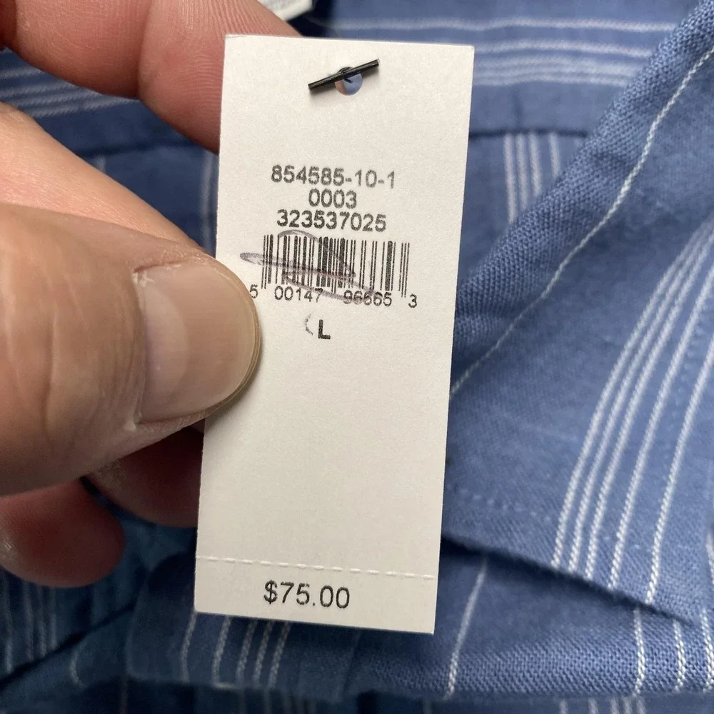 Banana Republic Shirt Mens Large Blue Stripe Short Sleeve Linen Blend Button Up